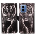 For Motorola Moto G34 Colored Drawing Pattern Plain Weave Leather Phone Case(Black And White Tiger)