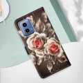 For Motorola Moto G34 Colored Drawing Pattern Plain Weave Leather Phone Case(Roses On Black)