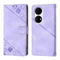 For Huawei P50 Skin Feel Embossed Leather Phone Case(Light Purple)