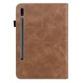 For Samsung Galaxy Tab S7/S8/S9/S9 FE Solid Color Stripe Embossed Leather Tablet Case(Brown)