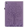 For Samsung Galaxy Tab A9+ Tree & Deer Embossed Leather Tablet Case(Purple)