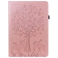 For Samsung Galaxy Tab A9+ Tree & Deer Embossed Leather Tablet Case(Pink)