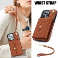 For iPhone 15 Pro Max Crossbody Rhombic Horizontal Wallet Leather Phone Case(Brown)