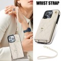 For iPhone 15 Pro Crossbody Rhombic Horizontal Wallet Leather Phone Case(White)