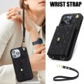 For iPhone 15 Pro Crossbody Rhombic Horizontal Wallet Leather Phone Case(Black)