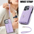 For iPhone 15 Pro Crossbody Rhombic Horizontal Wallet Leather Phone Case(Purple)