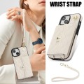 For iPhone 15 Plus Crossbody Rhombic Horizontal Wallet Leather Phone Case(White)