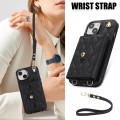 For iPhone 15 Plus Crossbody Rhombic Horizontal Wallet Leather Phone Case(Black)