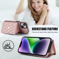 For iPhone 15 Plus Crossbody Rhombic Horizontal Wallet Leather Phone Case(Rose Gold)