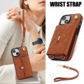 For iPhone 15 Plus Crossbody Rhombic Horizontal Wallet Leather Phone Case(Brown)