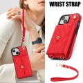 For iPhone 15 Crossbody Rhombic Horizontal Wallet Leather Phone Case(Red)