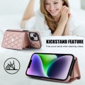 For iPhone 15 Crossbody Rhombic Horizontal Wallet Leather Phone Case(Rose Gold)