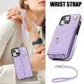 For iPhone 14 Plus Crossbody Rhombic Horizontal Wallet Leather Phone Case(Purple)