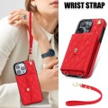 For iPhone 14 Pro Max Crossbody Rhombic Horizontal Wallet Leather Phone Case(Red)