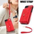For iPhone SE 2022 / 2020 / 8 / 7 Crossbody Rhombic Horizontal Wallet Leather Phone Case(Red)