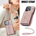 For iPhone 13 Pro Crossbody Rhombic Horizontal Wallet Leather Phone Case(Rose Gold)