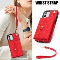 For iPhone 12 mini Crossbody Rhombic Horizontal Wallet Leather Phone Case(Red)