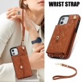 For iPhone 12 mini Crossbody Rhombic Horizontal Wallet Leather Phone Case(Brown)