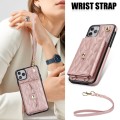 For iPhone 12 Pro Max Crossbody Rhombic Horizontal Wallet Leather Phone Case(Rose Gold)