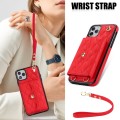 For iPhone 12 / 12 Pro Crossbody Rhombic Horizontal Wallet Leather Phone Case(Red)