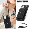 For iPhone 11 Crossbody Rhombic Horizontal Wallet Leather Phone Case(Black)