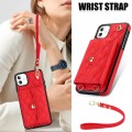 For iPhone 11 Crossbody Rhombic Horizontal Wallet Leather Phone Case(Red)