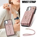 For iPhone 11 Crossbody Rhombic Horizontal Wallet Leather Phone Case(Rose Gold)