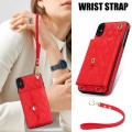 For iPhone XS / X Crossbody Rhombic Horizontal Wallet Leather Phone Case(Red)