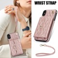 For iPhone XS Max Crossbody Rhombic Horizontal Wallet Leather Phone Case(Rose Gold)