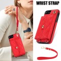 For iPhone 8 Plus / 7 Plus Crossbody Rhombic Horizontal Wallet Leather Phone Case(Red)