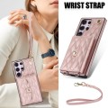 For Samsung Galaxy S23 Ultra 5G Crossbody Rhombic Horizontal Wallet Leather Phone Case(Rose Gold)