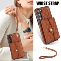 For Samsung Galaxy S23+ 5G Crossbody Rhombic Horizontal Wallet Leather Phone Case(Brown)
