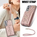 For Samsung Galaxy S22 5G Crossbody Rhombic Horizontal Wallet Leather Phone Case(Rose Gold)