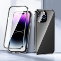For iPhone 15 Pro Max Magnetic Double-buckle HD Tempered Glass Phone Case(Black)