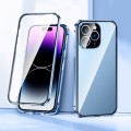 For iPhone 15 Pro Max Magnetic Double-buckle HD Tempered Glass Phone Case(Blue)