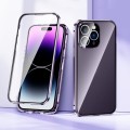 For iPhone 15 Pro Magnetic Double-buckle HD Tempered Glass Phone Case(Purple)