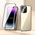 For iPhone 15 Plus Magnetic Double-buckle HD Tempered Glass Phone Case(Gold)