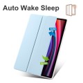 For Samsung Galaxy Tab S9+ 3-folding Transparent TPU Smart Leather Tablet Case with Pen Slot(Ice Blu