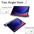 For Samsung Galaxy Tab S9+ 3-folding Transparent TPU Smart Leather Tablet Case with Pen Slot(Dark Bl
