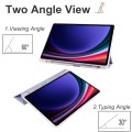For Samsung Galaxy Tab S9+ 3-folding Transparent TPU Smart Leather Tablet Case with Pen Slot(Lavende