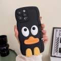 For iPhone 15 Wave Edge Big Duck Silicone Phone Case with Wristband(Black)