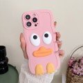 For iPhone 15 Plus Wave Edge Big Duck Silicone Phone Case with Wristband(Pink)