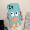 For iPhone 15 Plus Wave Edge Big Duck Silicone Phone Case with Wristband(Blue)