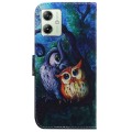 For Motorola Moto G54 Coloured Drawing Flip Leather Phone Case(Oil Painting Owl)