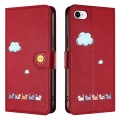 For iPhone SE 2022 / SE 2020 Cartoon Cats Leather Phone Case(Red)