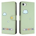 For iPhone SE 2022 / SE 2020 Cartoon Cats Leather Phone Case(Green)