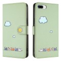 For iPhone 8 Plus / 7 Plus Cartoon Cats Leather Phone Case(Green)