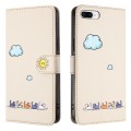 For iPhone 8 Plus / 7 Plus Cartoon Cats Leather Phone Case(Beige White)