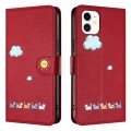 For iPhone 11 Cartoon Cats Leather Phone Case(Red)