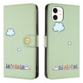 For iPhone 11 Cartoon Cats Leather Phone Case(Green)